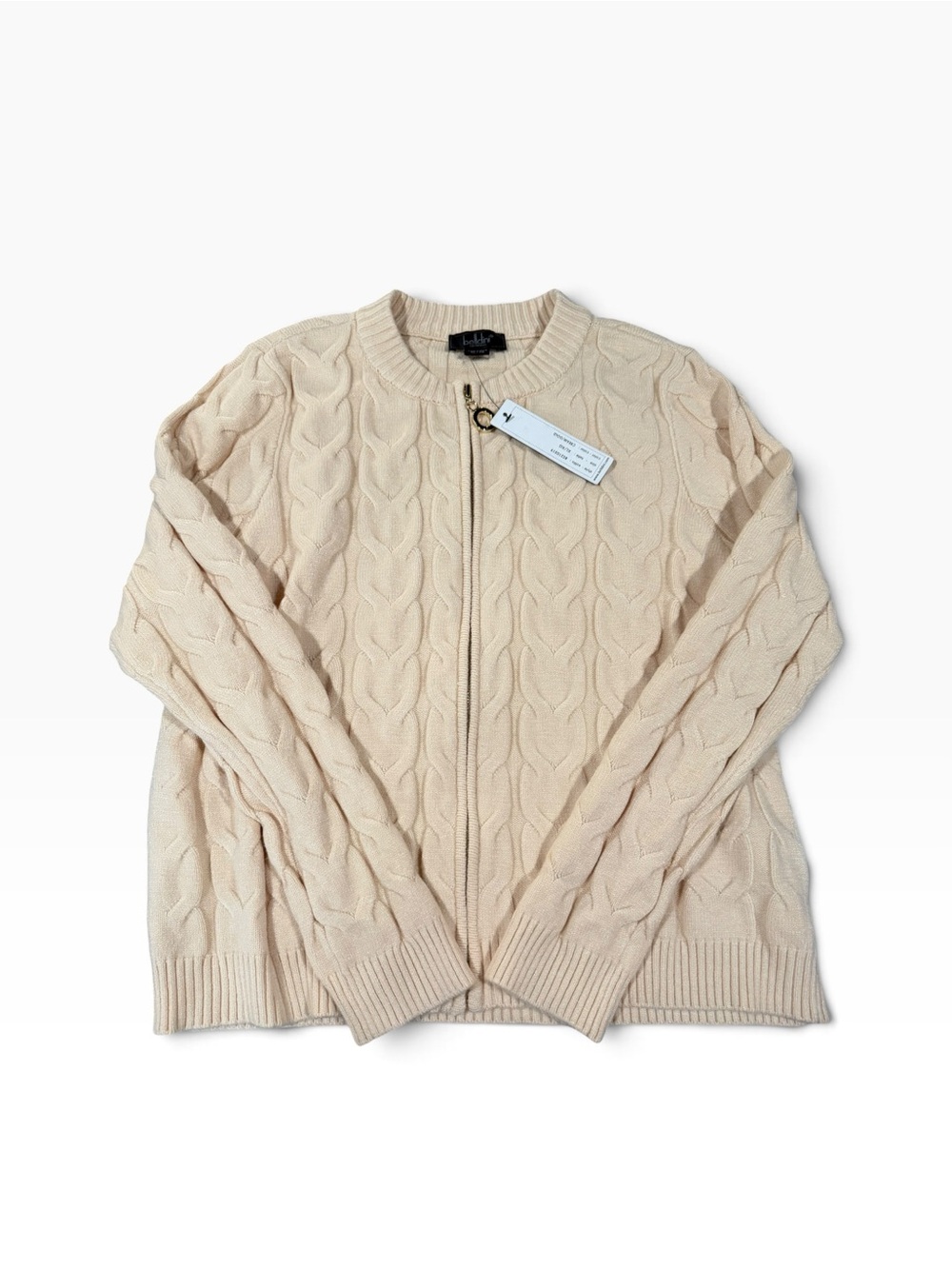 Belldini Black Label Cable Knit Zip Sweater NWT Cream Gold Womens XL